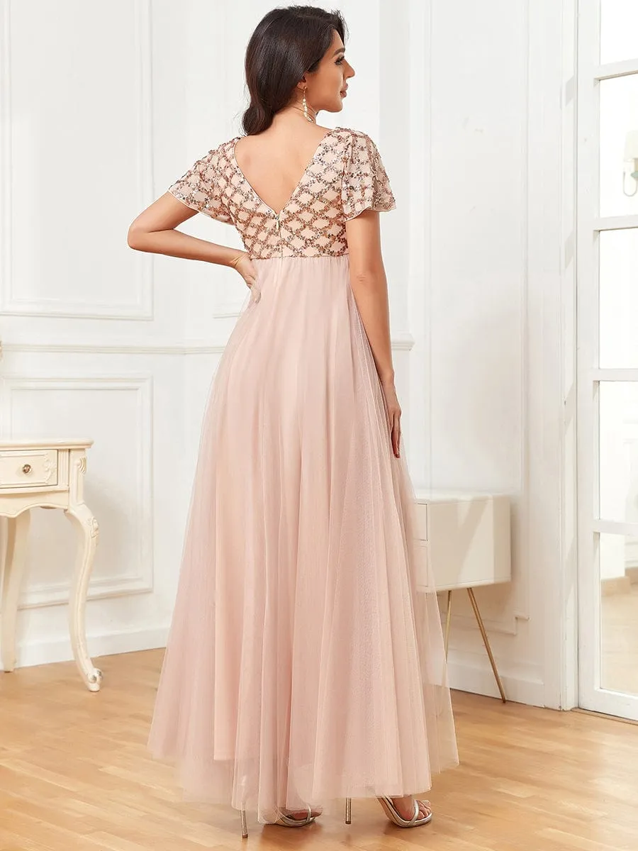 Sequin Short Sleeve Empire Waist Pleated Tulle Maternity Dress sold by Ever Pretty product image thumbnail 2