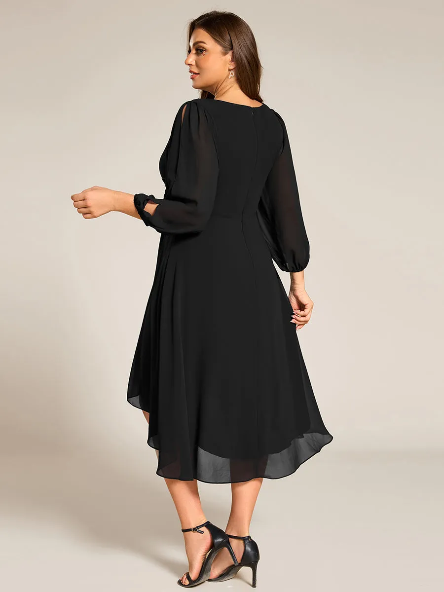 pretty AELINA|Plus Size Flowy Long Sleeves V-Neck Waist Applique Midi Chiffon Wedding Guest Dress sold by Ever Pretty product image thumbnail 2