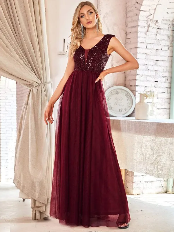 Floor Length Deep V Neck Sequin Prom Dresses for Women sold by Ever Pretty