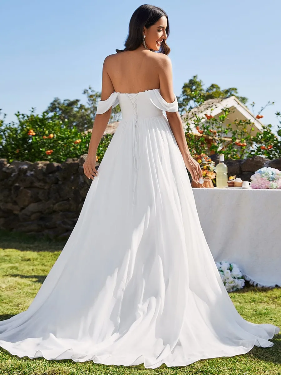 Off Shoulder Lace-Up Back Chiffon A-Line Wedding Dress sold by Ever Pretty product image thumbnail 2