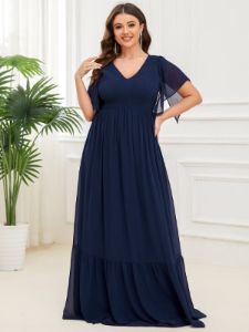 Plus Size Chiffon V-neck Ruffles Sleeve Evening Dress sold by Ever Pretty