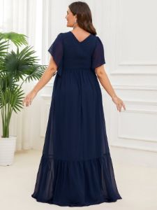 Plus Size Chiffon V-neck Ruffles Sleeve Evening Dress sold by Ever Pretty