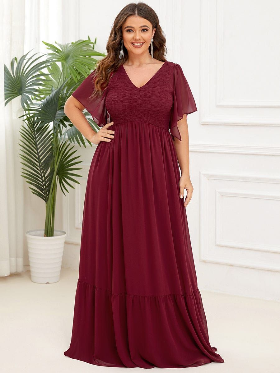 Plus Size Chiffon V-neck Ruffles Sleeve Evening Dress sold by Ever Pretty