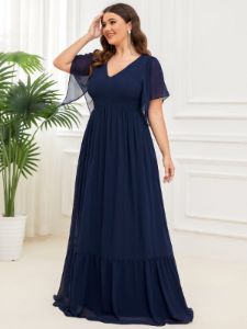 Plus Size Chiffon V-neck Ruffles Sleeve Evening Dress sold by Ever Pretty