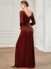 Velvet 3/4 Length Sleeve Illusion V-Neck Front Slit Evening Dress sold by Ever Pretty