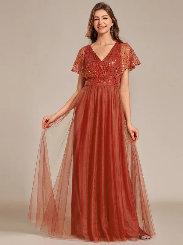 ever NAVEYA|Sparkly Sequin A-Line V-Neck Tulle Formal Evening Dress sold by Ever Pretty