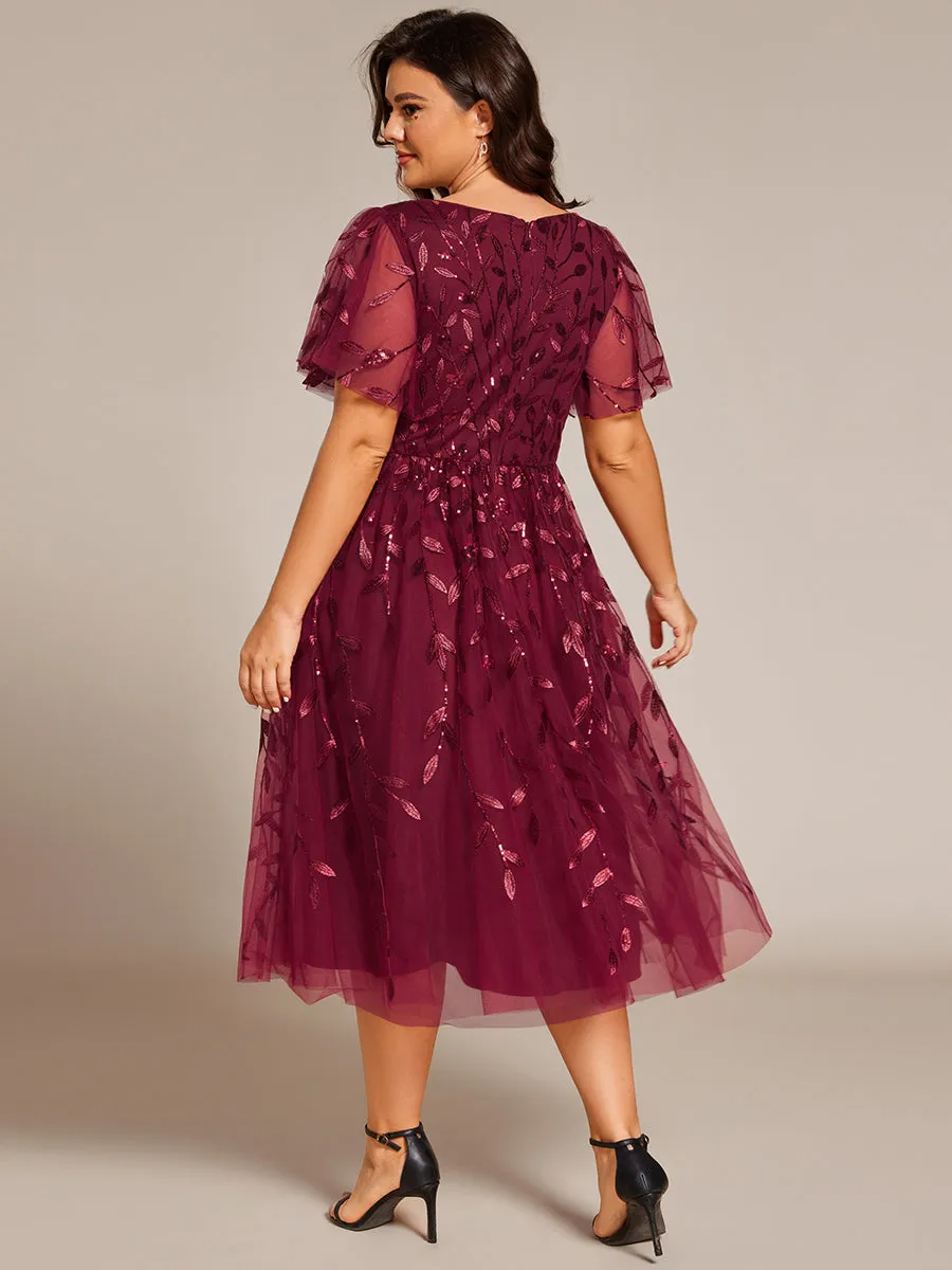 pretty SIMONE|Plus Size Sparkly A-Line Midi Tulle Formal Wedding Guest Dress with Leaf Sequin sold by Ever Pretty product image thumbnail 4