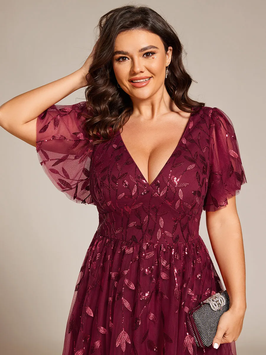 pretty SIMONE|Plus Size Sparkly A-Line Midi Tulle Formal Wedding Guest Dress with Leaf Sequin sold by Ever Pretty product image thumbnail 5