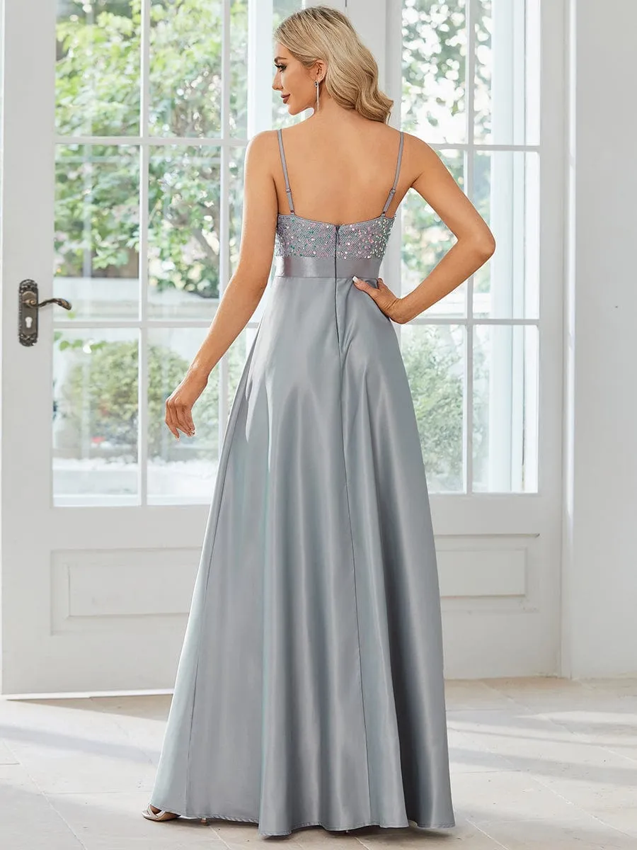 Spaghetti Strap Sequin Bodice A-Line Satin Prom Dress sold by Ever Pretty product image thumbnail 2