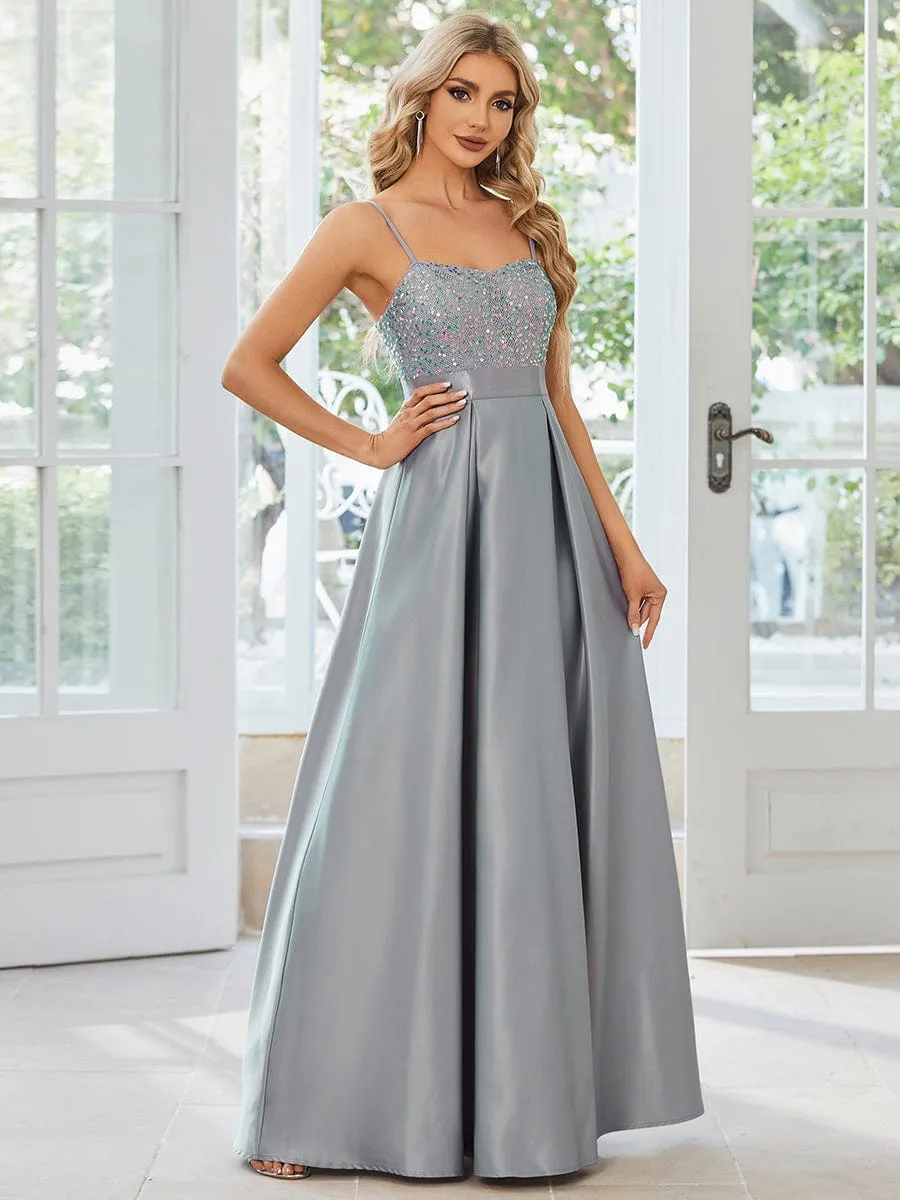 Spaghetti Strap Sequin Bodice A-Line Satin Prom Dress sold by Ever Pretty product image thumbnail 4