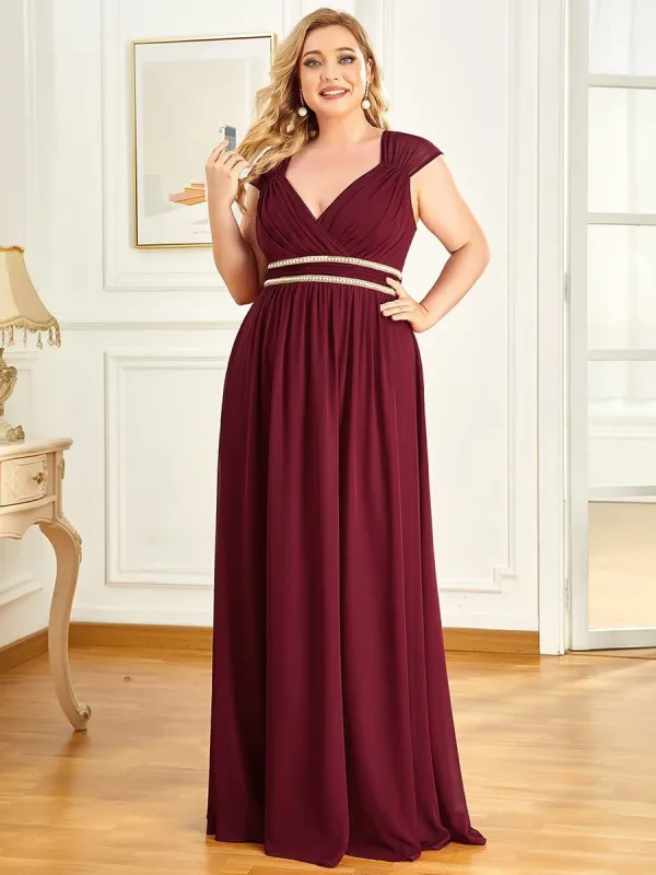 Plus Size V-Neck Sleeveless Beaded Belt Chiffon A-Line Evening Dress sold by Ever Pretty