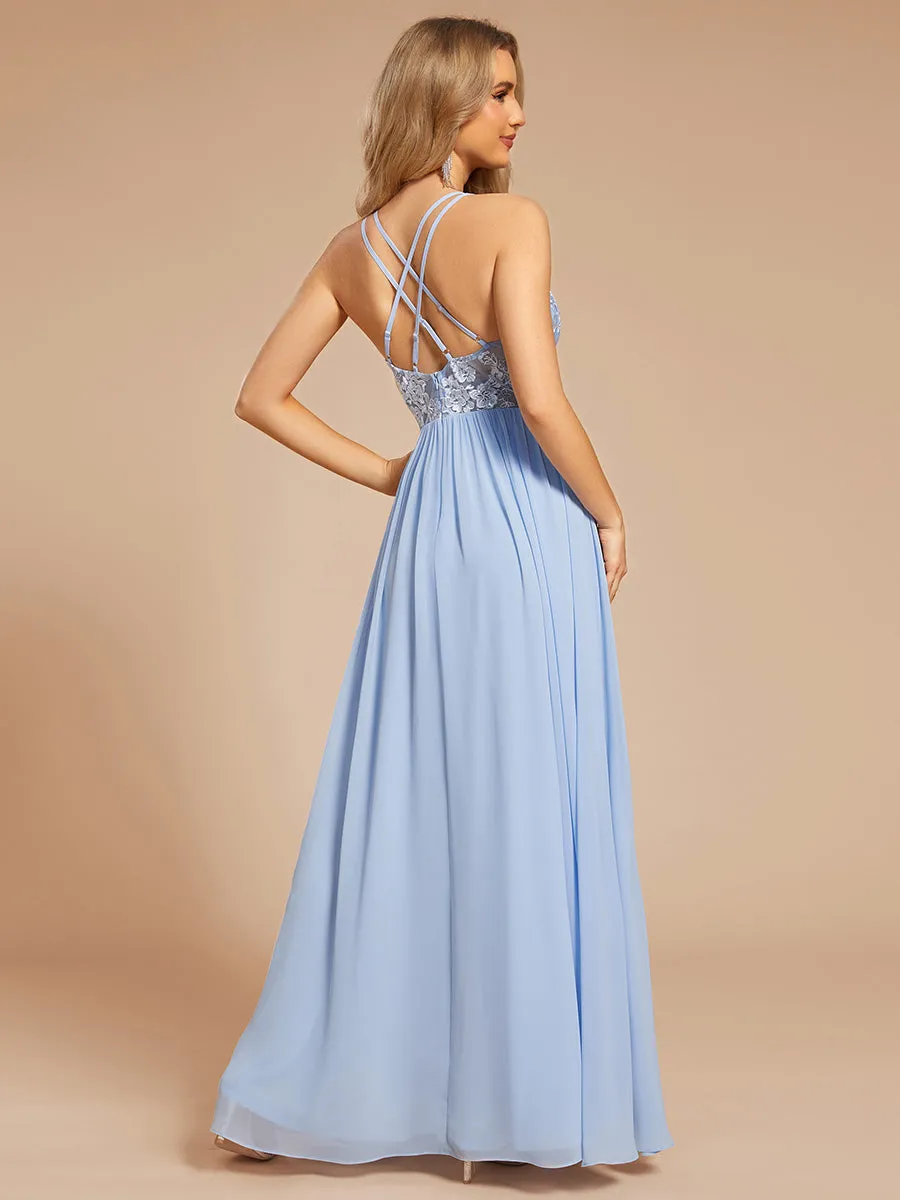 Custom Size A-line Appliqued V-neck Maxi Lace Prom Dress with Adjustable Straps sold by Ever Pretty product image thumbnail 2