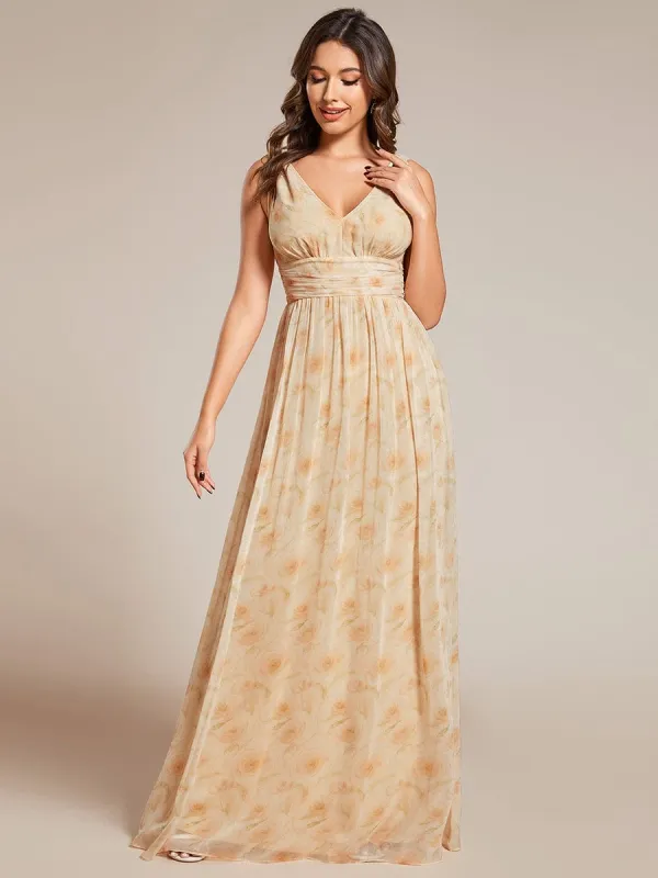 Pleated Sleeveless V-Neck Chiffon Maxi Dress sold by Ever Pretty