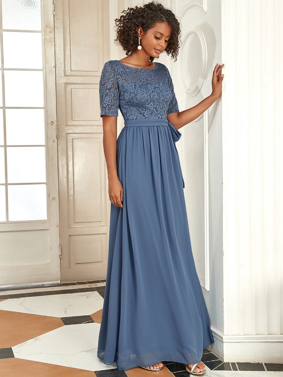 Elegant Lace Bodice Chiffon Evening Dress with Belt sold by Ever Pretty product image thumbnail 3