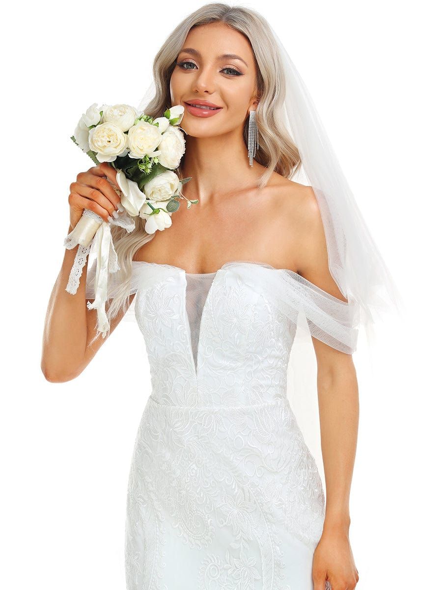 Draped Sleeve Deep V-Neck Lace Tulle Mermaid Wedding Dress sold by Ever Pretty product image thumbnail 6