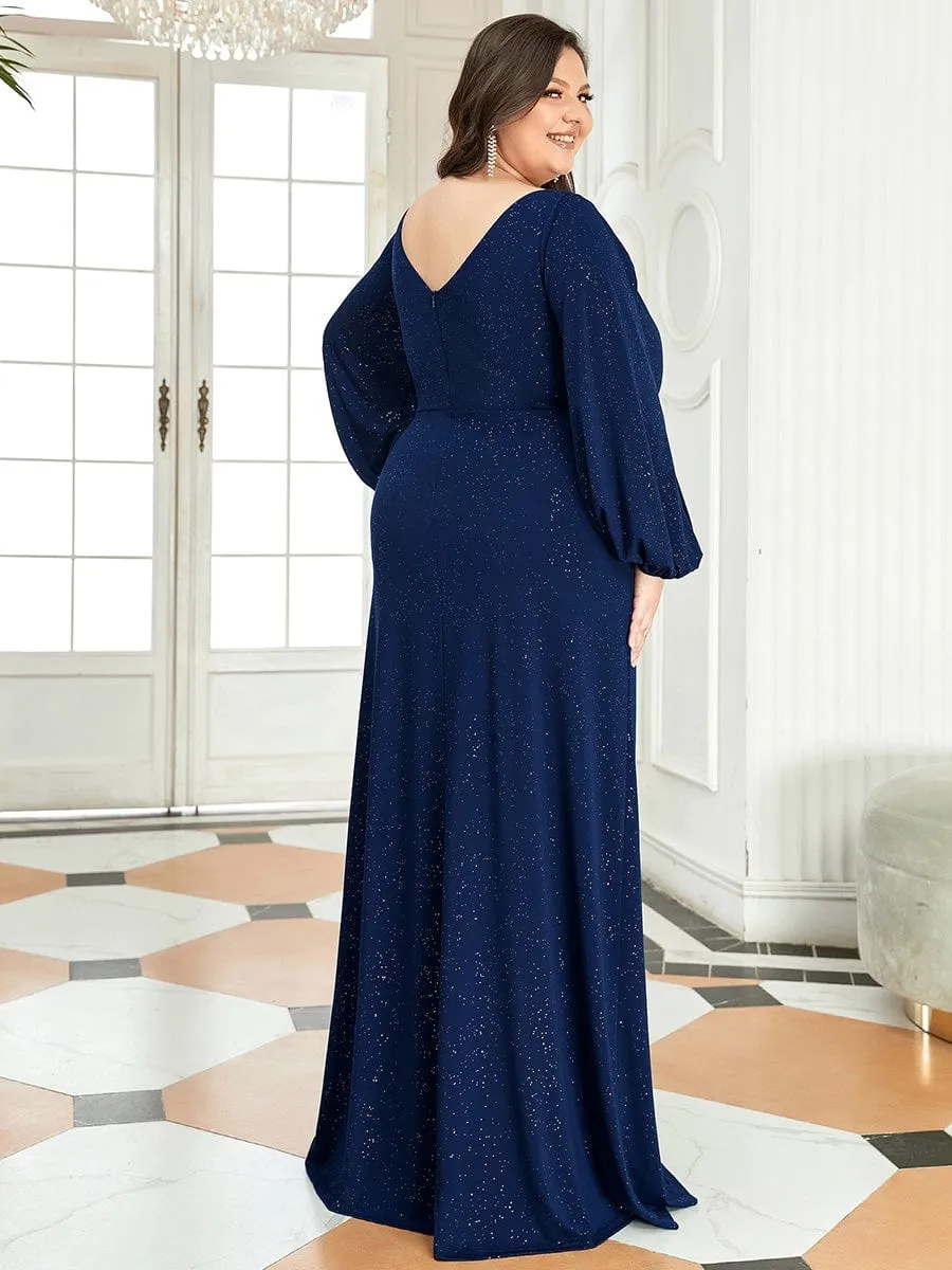Plus Size Lantern Sleeve V-Neck Floor-Length Mother of the Bride Dress sold by Ever Pretty product image thumbnail 4