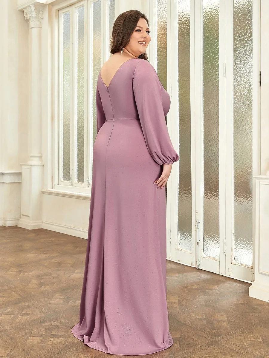 Plus Size Lantern Sleeve V-Neck Floor-Length Mother of the Bride Dress sold by Ever Pretty product image thumbnail 2