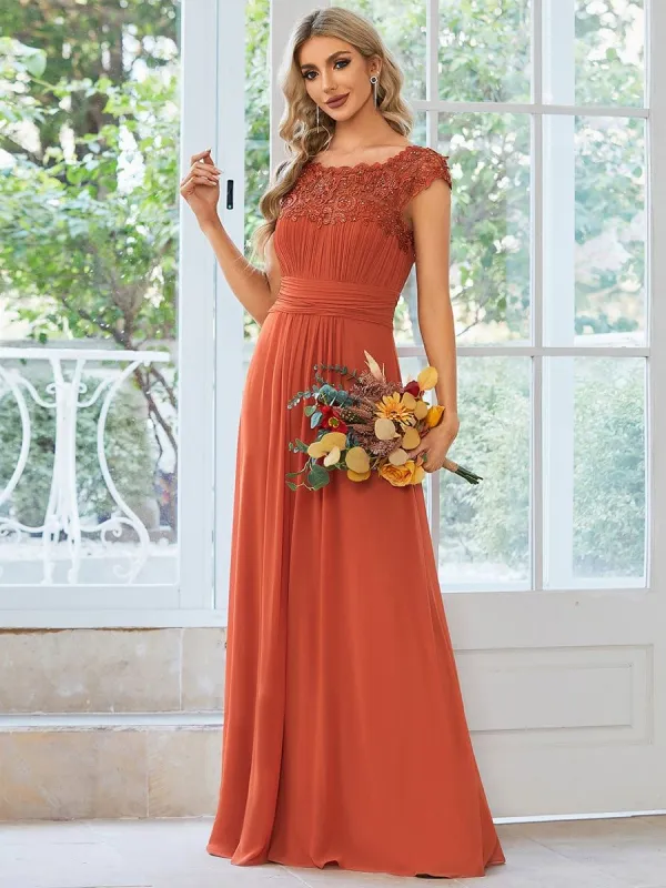 Elegant Floor-Length Lace Cap Sleeve Bridesmaid Dress sold by Ever Pretty