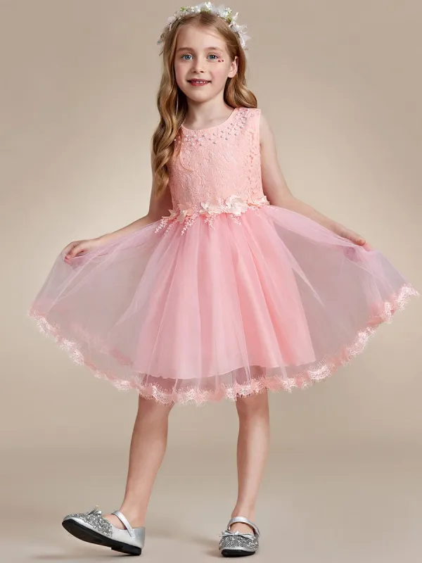 AURETTA|White Lace Tulle Flower Girl Dress with Bow Back Detail sold by Ever Pretty