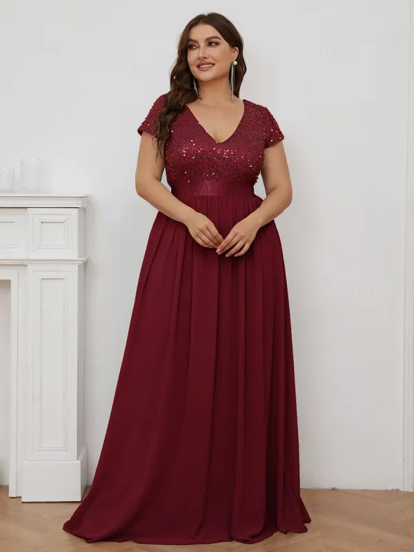 ever MIRAGE|Custom Size Sequin Bodice Cap Sleeve Empire Waist Formal Evening Dress sold by Ever Pretty
