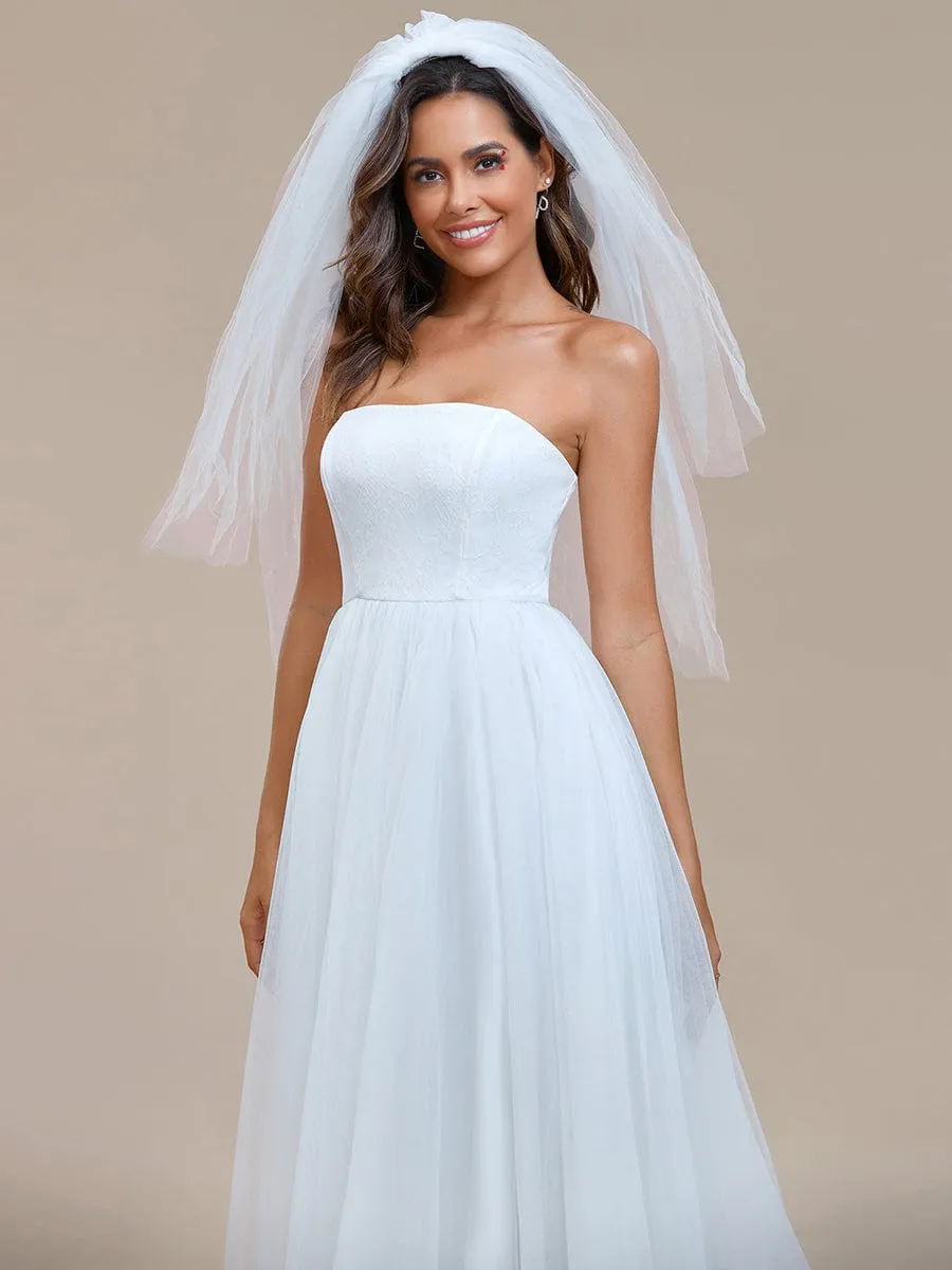 KYORA'S BRIDE|Romantic Back-laced Adjustable Strapless A-Line Tulle Wedding Dress sold by Ever Pretty product image thumbnail 3