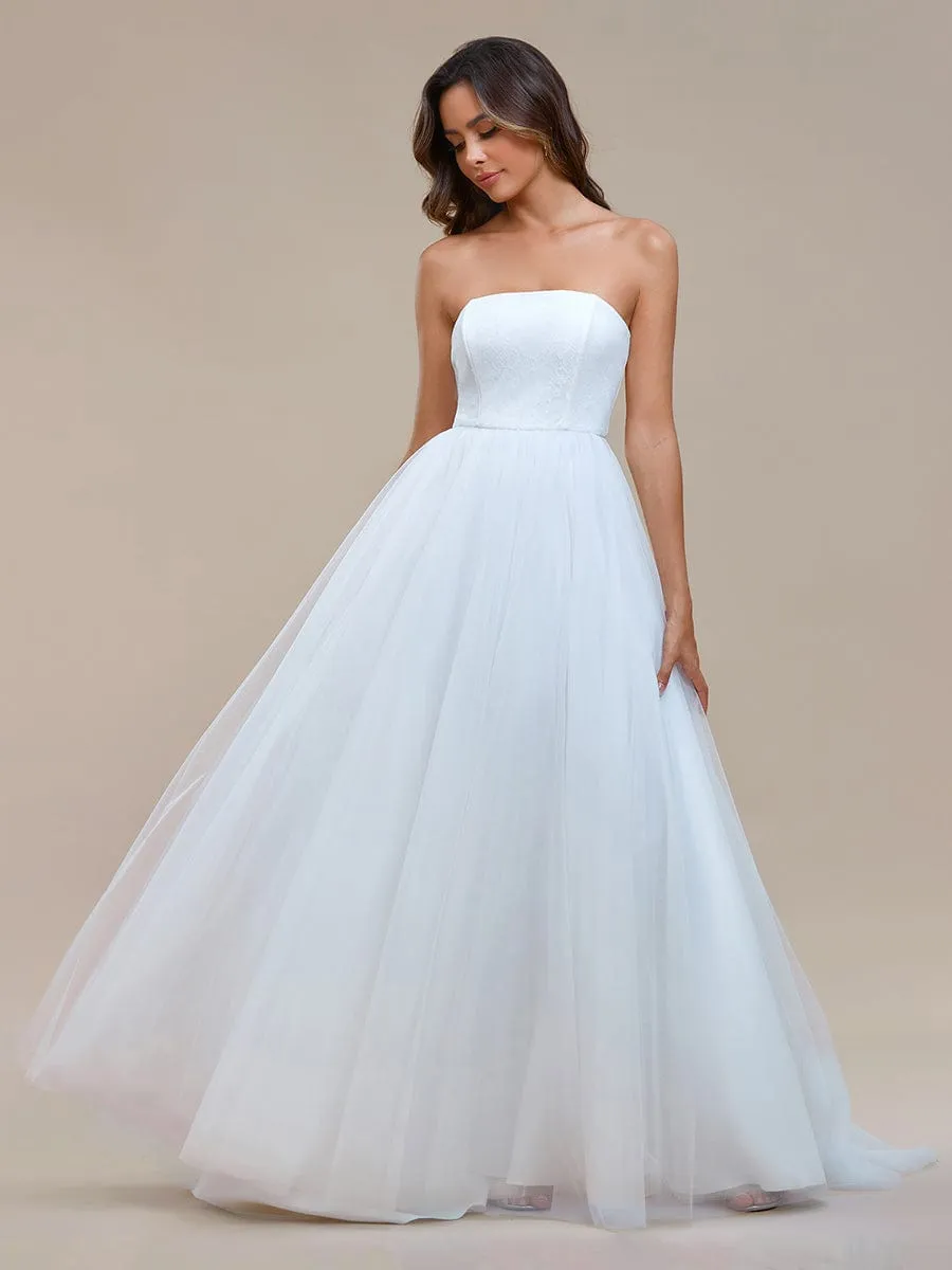 KYORA'S BRIDE|Romantic Back-laced Adjustable Strapless A-Line Tulle Wedding Dress sold by Ever Pretty product image thumbnail 5