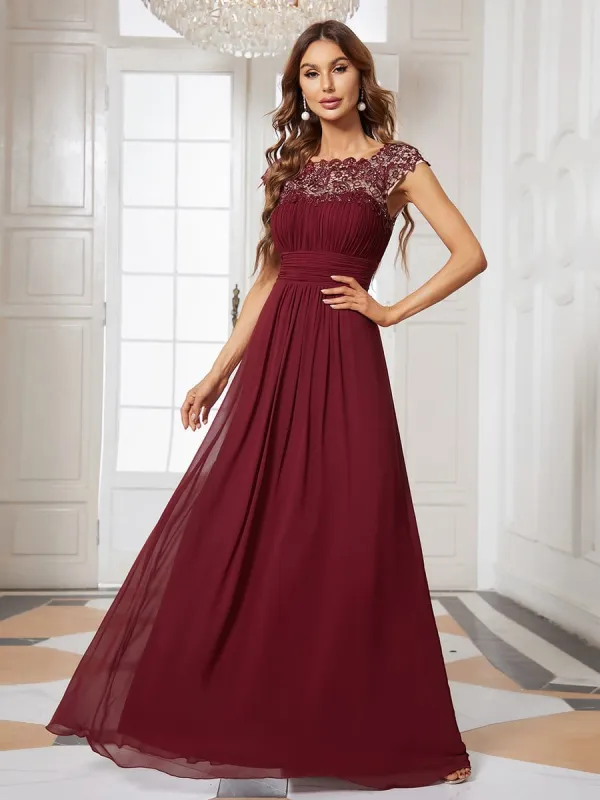 Elegant Lace Cap Sleeve Maxi Long Chiffon Bridesmaid Dress sold by Ever Pretty