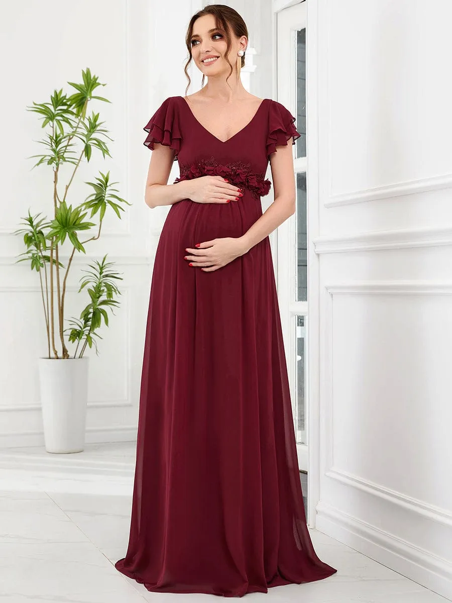 Chiffon Ruffled Short Sleeve Corsage A-Line Maternity Dress sold by Ever Pretty product image thumbnail 4