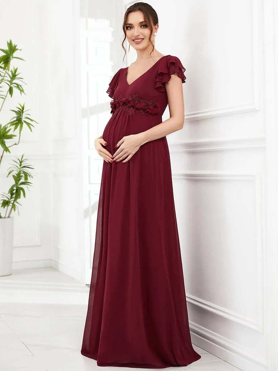 Chiffon Ruffled Short Sleeve Corsage A-Line Maternity Dress sold by Ever Pretty