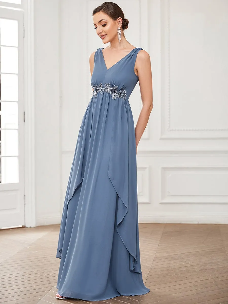 Chiffon Sleeveless Sequin Waist Layered Floor-Length Evening Dress sold by Ever Pretty product image thumbnail 5