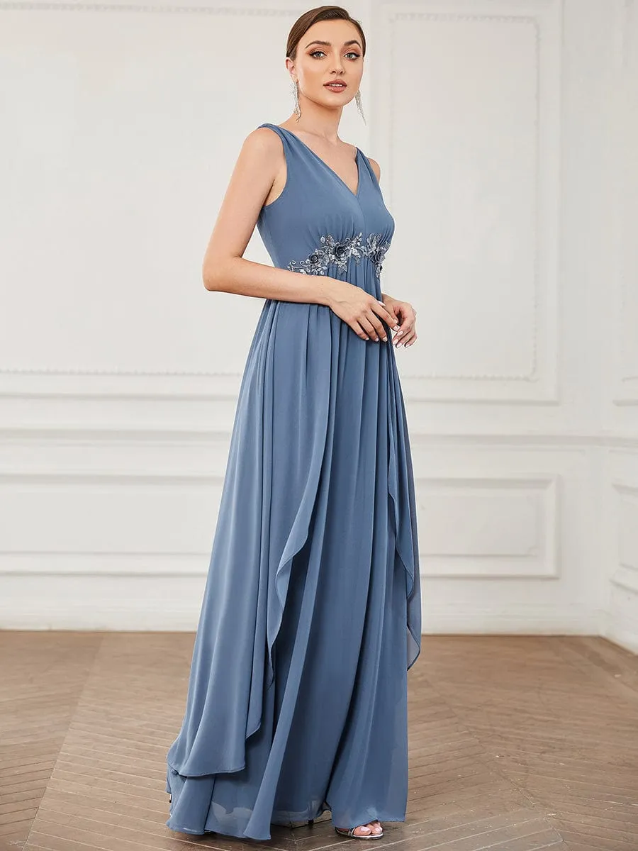 Chiffon Sleeveless Sequin Waist Layered Floor-Length Evening Dress sold by Ever Pretty product image thumbnail 4