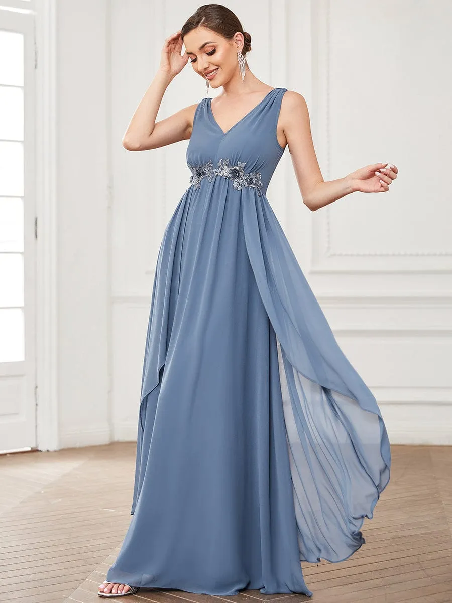 Chiffon Sleeveless Sequin Waist Layered Floor-Length Evening Dress sold by Ever Pretty