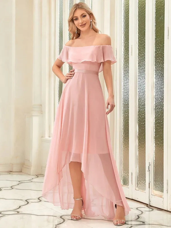 Strapless Off-Shoulder Ruffle High Low Bridesmaid Dress sold by Ever Pretty