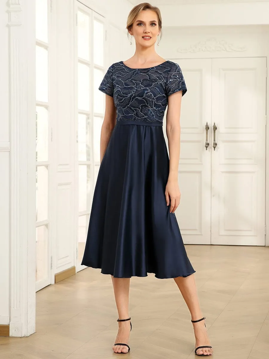 Sequin Short Sleeve Chiffon Midi Mother of the Bride Dress sold by Ever Pretty