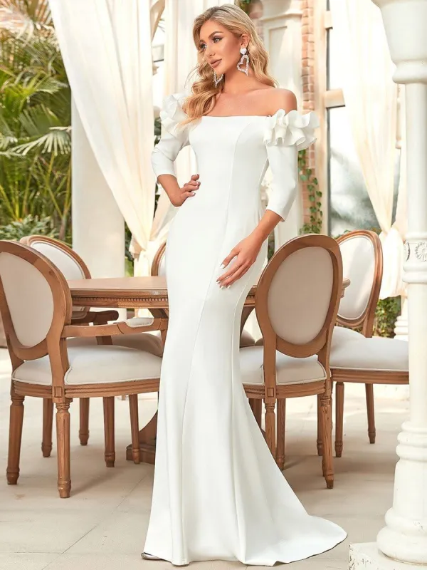 Ruffled Long Sleeve Mermaid Bodycon Wedding Dress sold by Ever Pretty