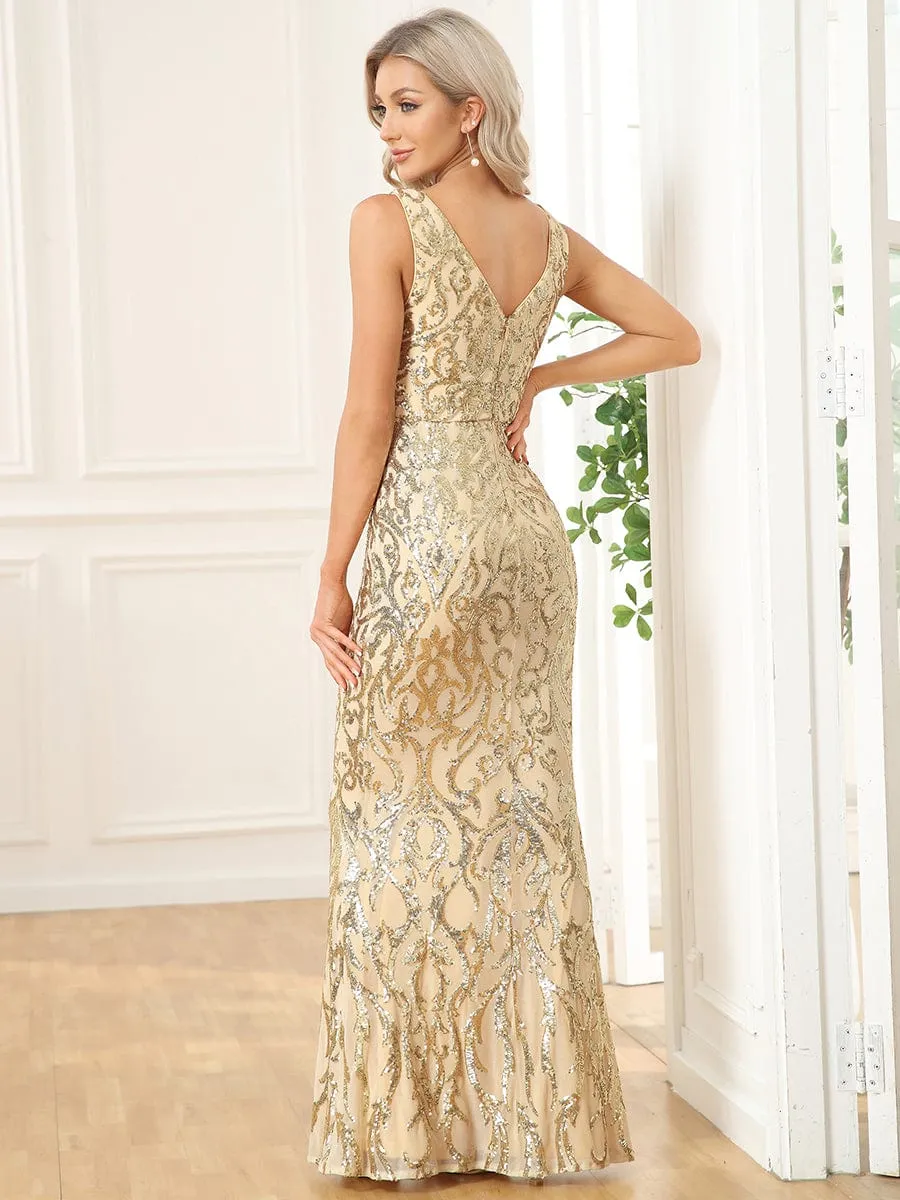 V-Neck Sleeveless Bodycon Floor-Length Sequin Evening Dress sold by Ever Pretty product image thumbnail 2