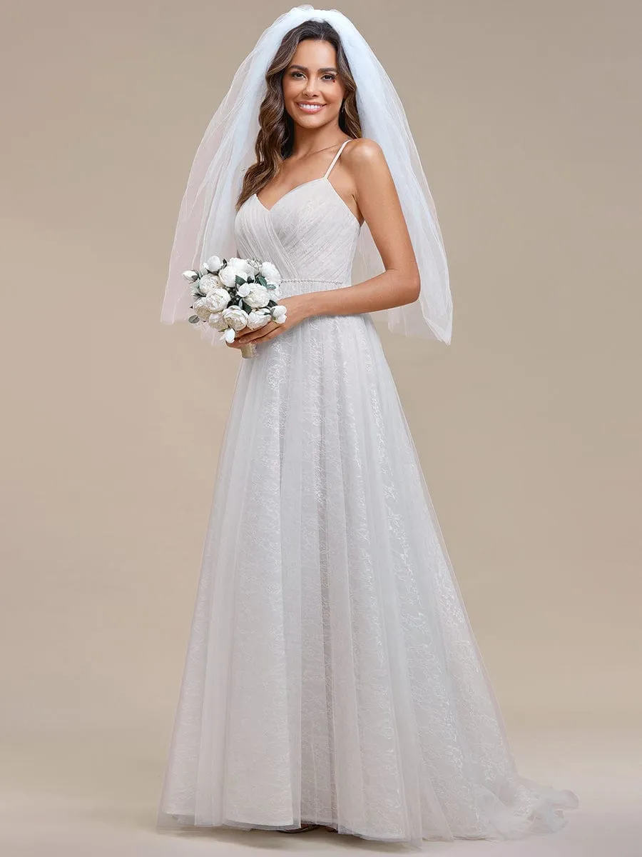 Spaghetti Strap Waist Pearl Sweetheart Collar Tulle Wedding Dress with Lace sold by Ever Pretty product image thumbnail 5