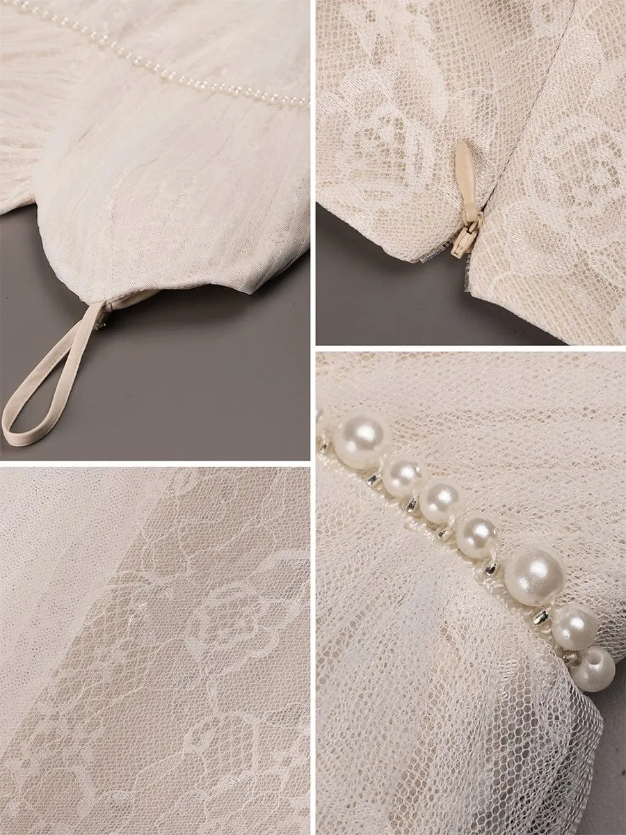 Spaghetti Strap Waist Pearl Sweetheart Collar Tulle Wedding Dress with Lace sold by Ever Pretty product image thumbnail 3