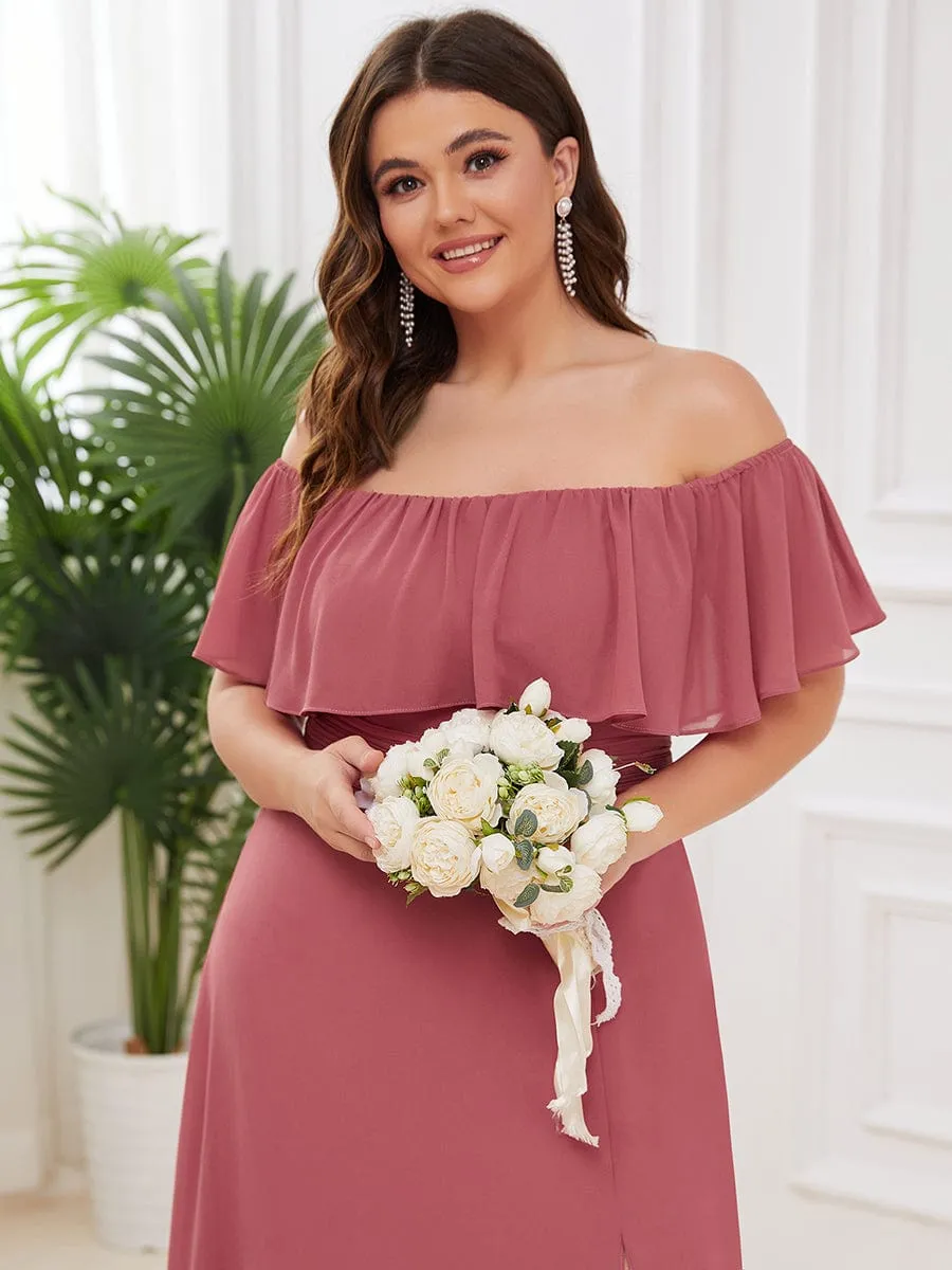 ever ÉMILE|Custom Size Chiffon Ruffle Off Shoulder Thigh Slit Bridesmaid Dresses sold by Ever Pretty product image thumbnail 3