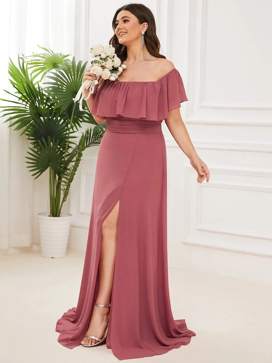 ever ÉMILE|Custom Size Chiffon Ruffle Off Shoulder Thigh Slit Bridesmaid Dresses sold by Ever Pretty product image thumbnail 4