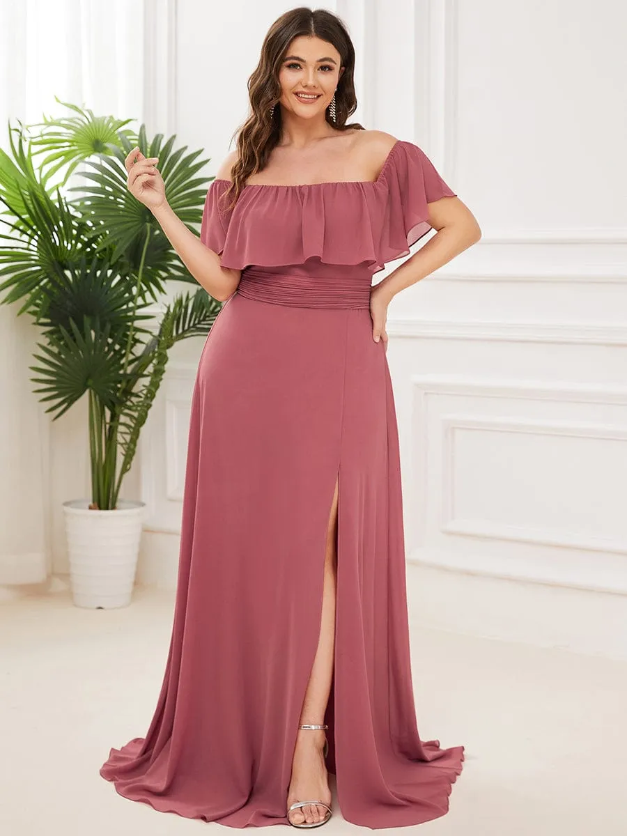 ever ÉMILE|Custom Size Chiffon Ruffle Off Shoulder Thigh Slit Bridesmaid Dresses sold by Ever Pretty product image thumbnail 5