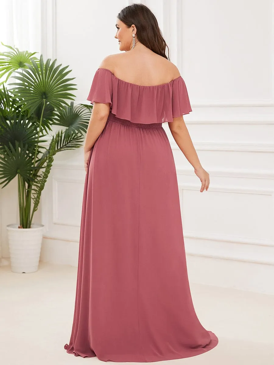 ever ÉMILE|Custom Size Chiffon Ruffle Off Shoulder Thigh Slit Bridesmaid Dresses sold by Ever Pretty product image thumbnail 2