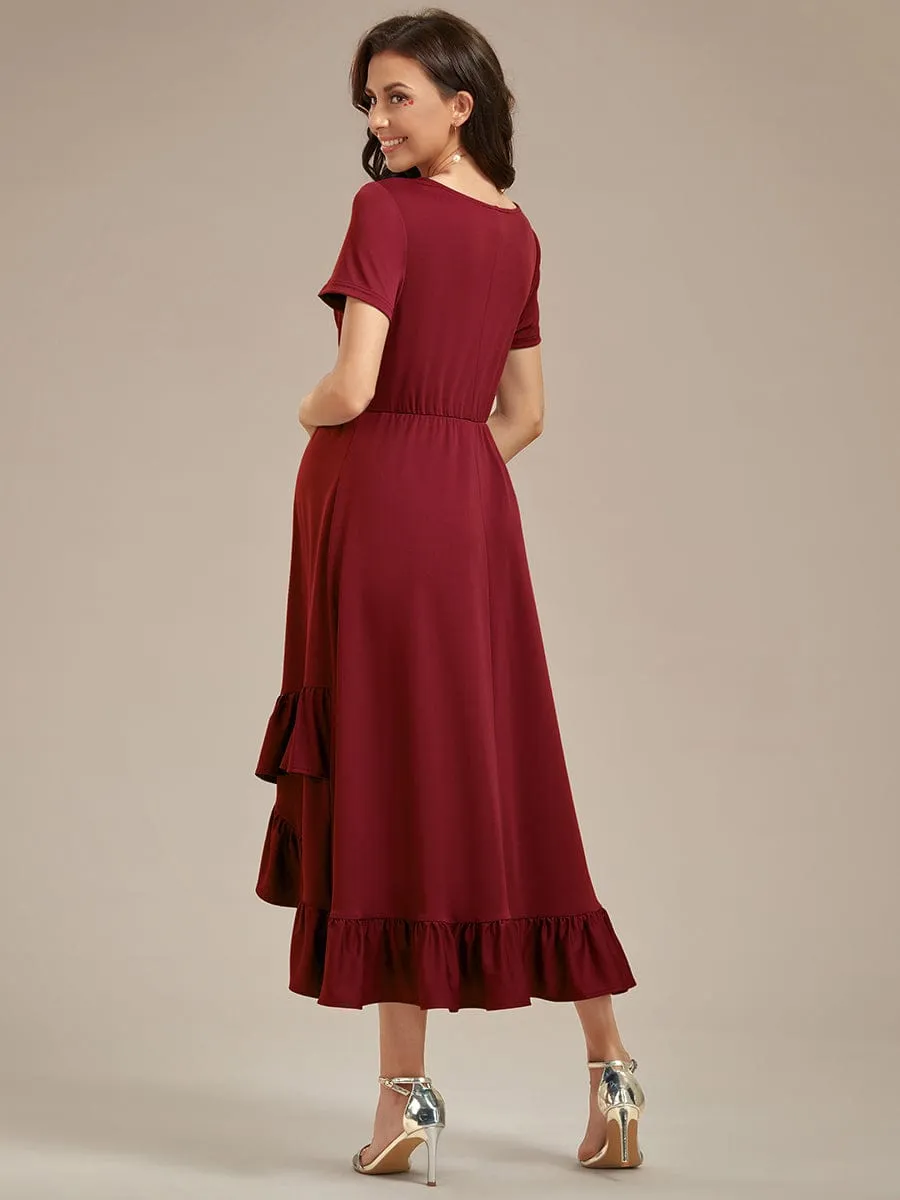 Ruffles High Low Hemline V-Neck High Stretch Maternity Dress sold by Ever Pretty product image thumbnail 4