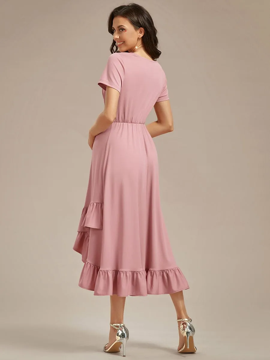 Ruffles High Low Hemline V-Neck High Stretch Maternity Dress sold by Ever Pretty product image thumbnail 2