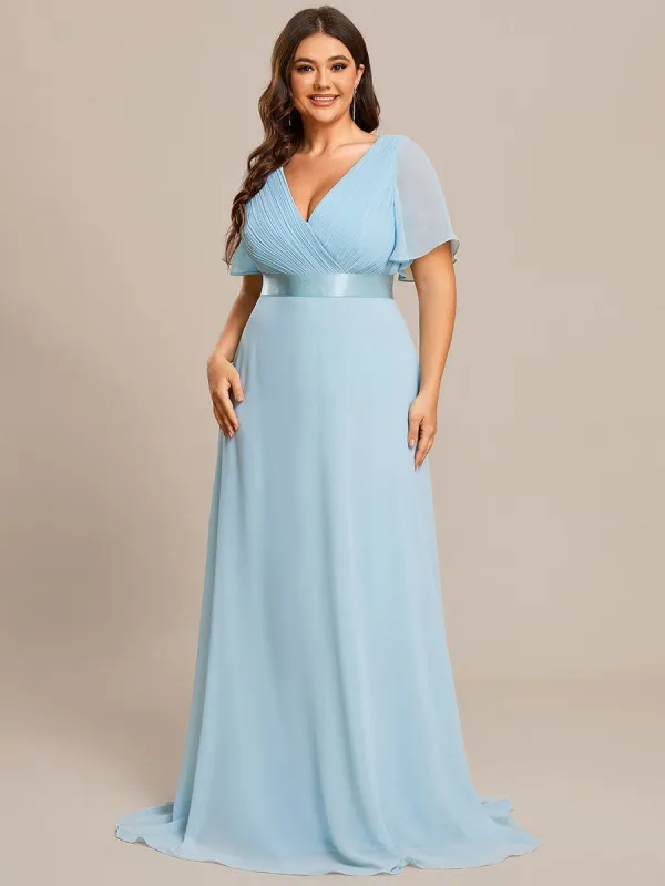 pretty MONICA|Plus Size Empire Waist V Back Bridesmaid Dress with Short Sleeves sold by Ever Pretty