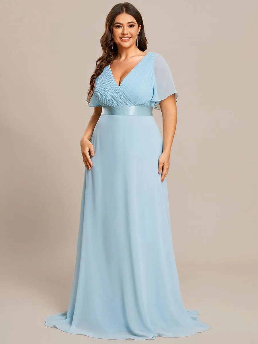 pretty MONICA|Plus Size Empire Waist V Back Bridesmaid Dress with Short Sleeves sold by Ever Pretty