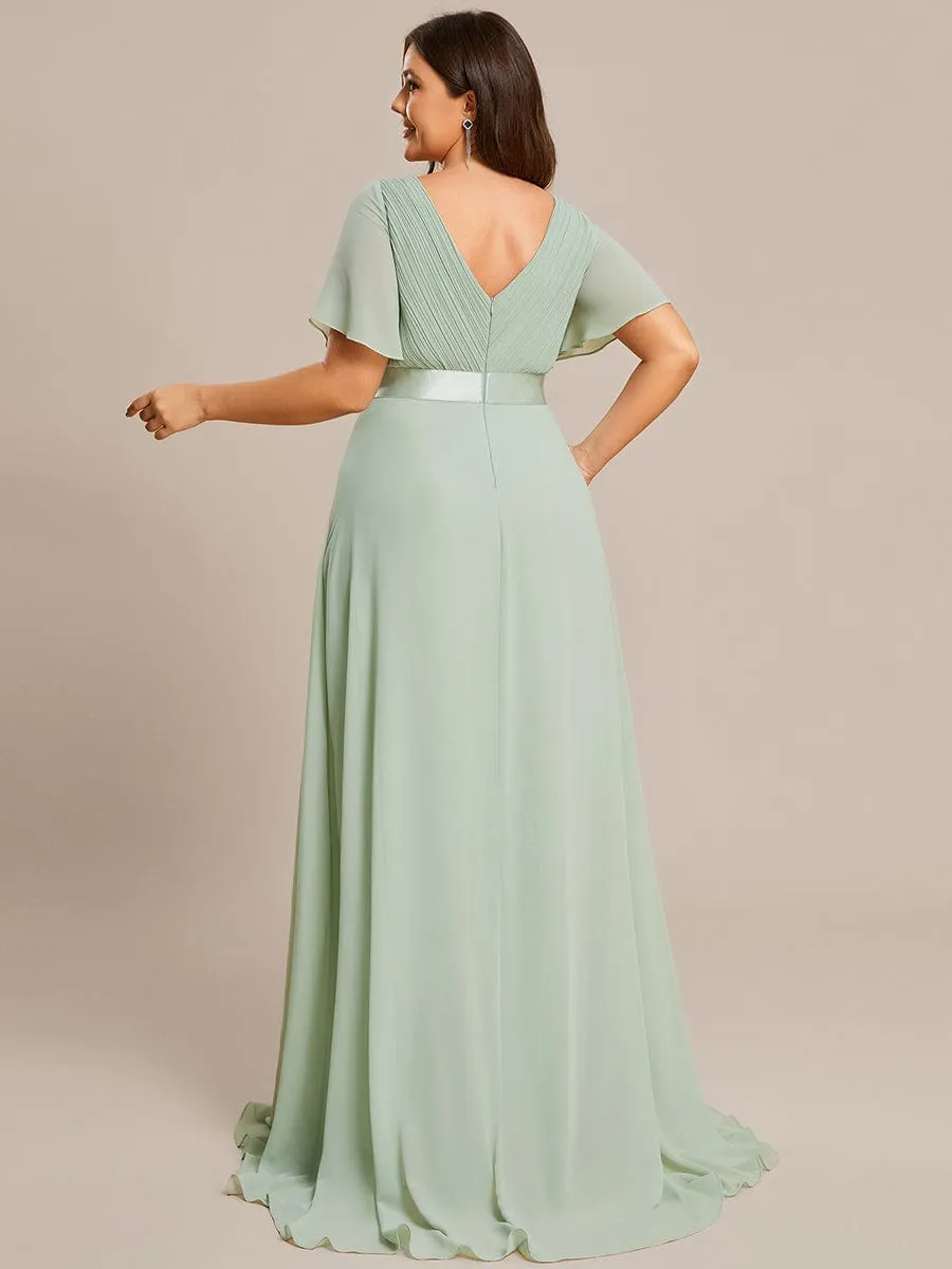 pretty MONICA|Plus Size Empire Waist V Back Bridesmaid Dress with Short Sleeves sold by Ever Pretty product image thumbnail 4