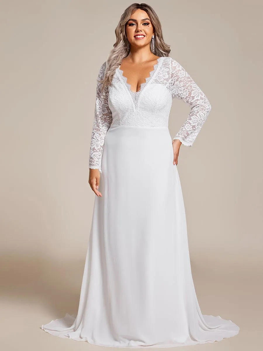 THE ICON'S BRIDE|Plus Size Lace Long Sleeves Eyelash Edge Bodycon Mermaid Chiffon Wedding Dress sold by Ever Pretty product image thumbnail 5