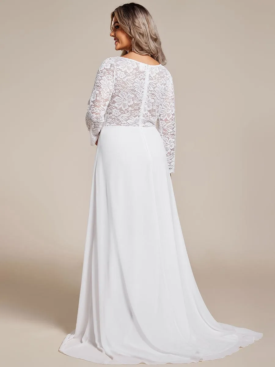 THE ICON'S BRIDE|Plus Size Lace Long Sleeves Eyelash Edge Bodycon Mermaid Chiffon Wedding Dress sold by Ever Pretty product image thumbnail 2