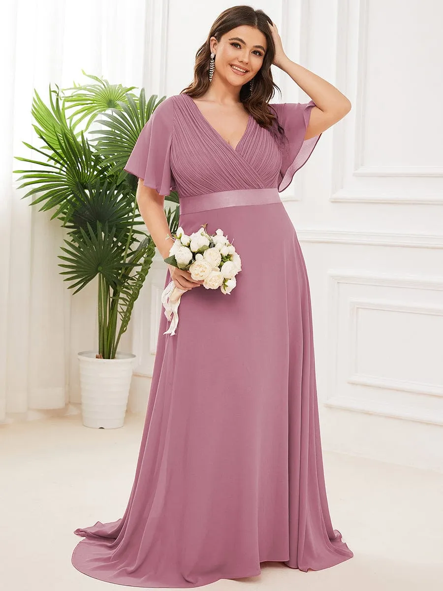 pretty MONICA|Plus Size Empire Waist V Back Bridesmaid Dress with Short Sleeves sold by Ever Pretty product image thumbnail 5